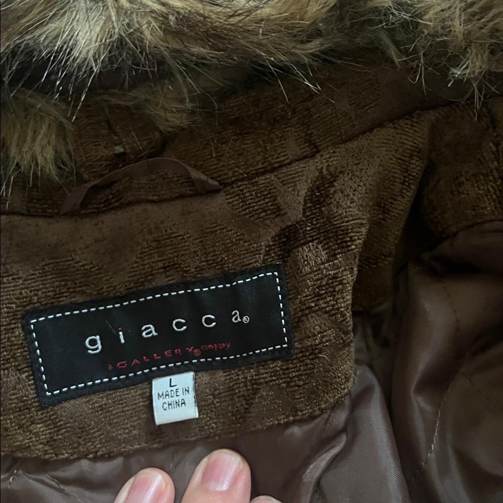 Giacca Chocolate Brown Coat with Faux Fur - Picture 5 of 6